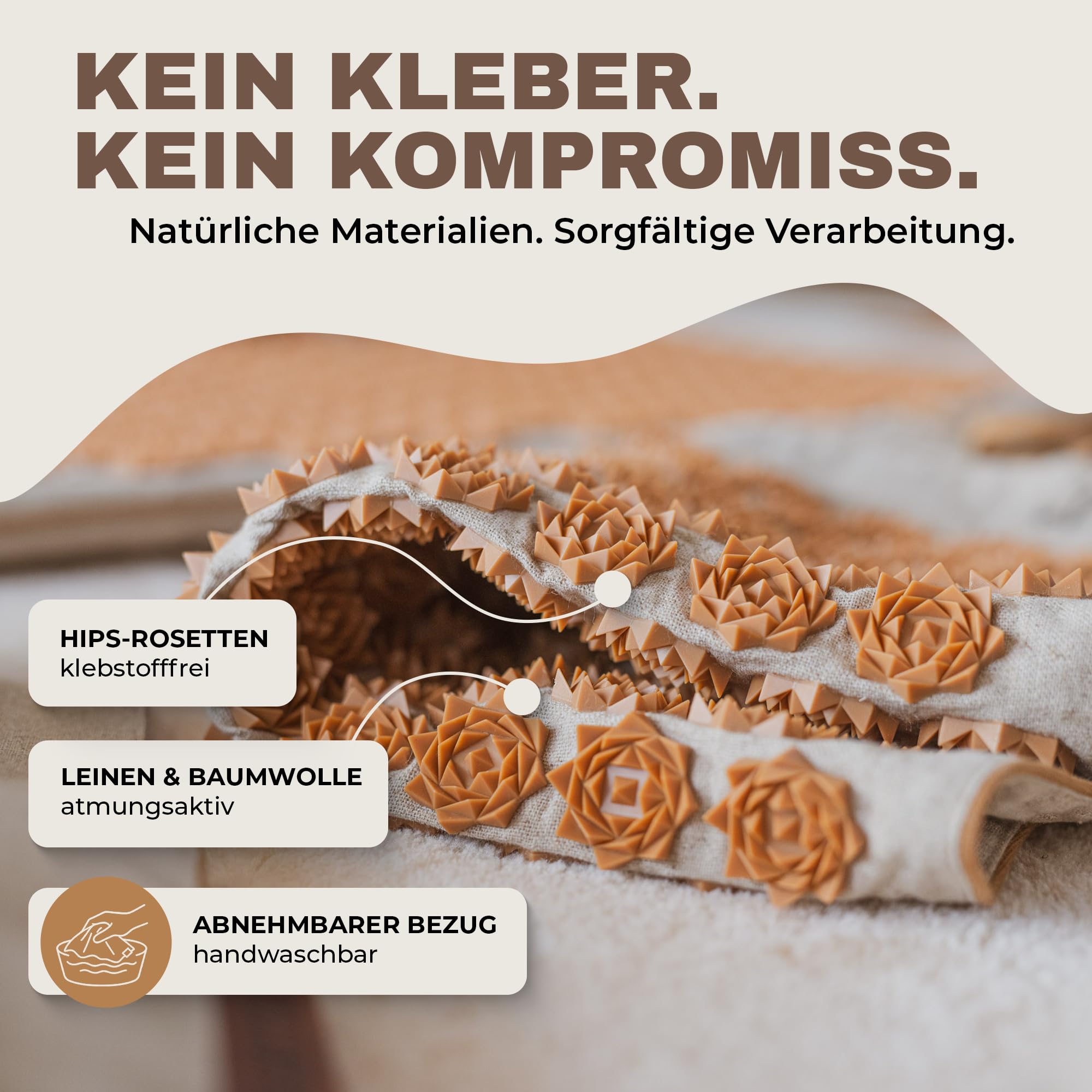 Glanzstück Berlin® Akupressurmatte To Go – rollbare Matte in voller Größe für zu Hause & unterwegs, mit Blütenspitzen & Leinentasche | Designed in Berlin