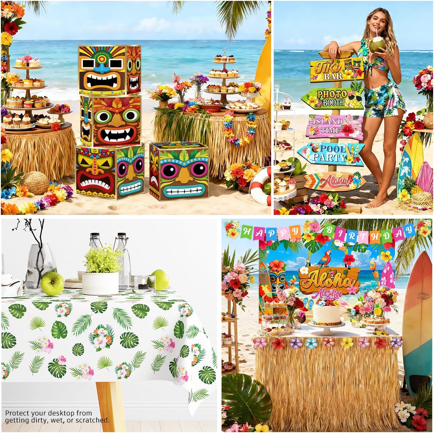 cocomigo 320pcs Hawaiian Party Decorations Complete Party Set, Serves for 25 Guests, Luau Birthday Decorations, Aloha Birthday Decorations with Hawaii Tropical Theme Banner, Balloon Arch, Tableware