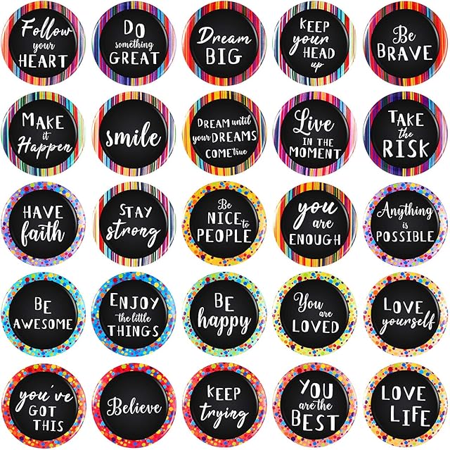 Outus 25 Pieces Motivational Refrigerator Magnets Inspirational Magnets Round Quote Magnets for Fridge Classroom Whiteboard Locker Supplies