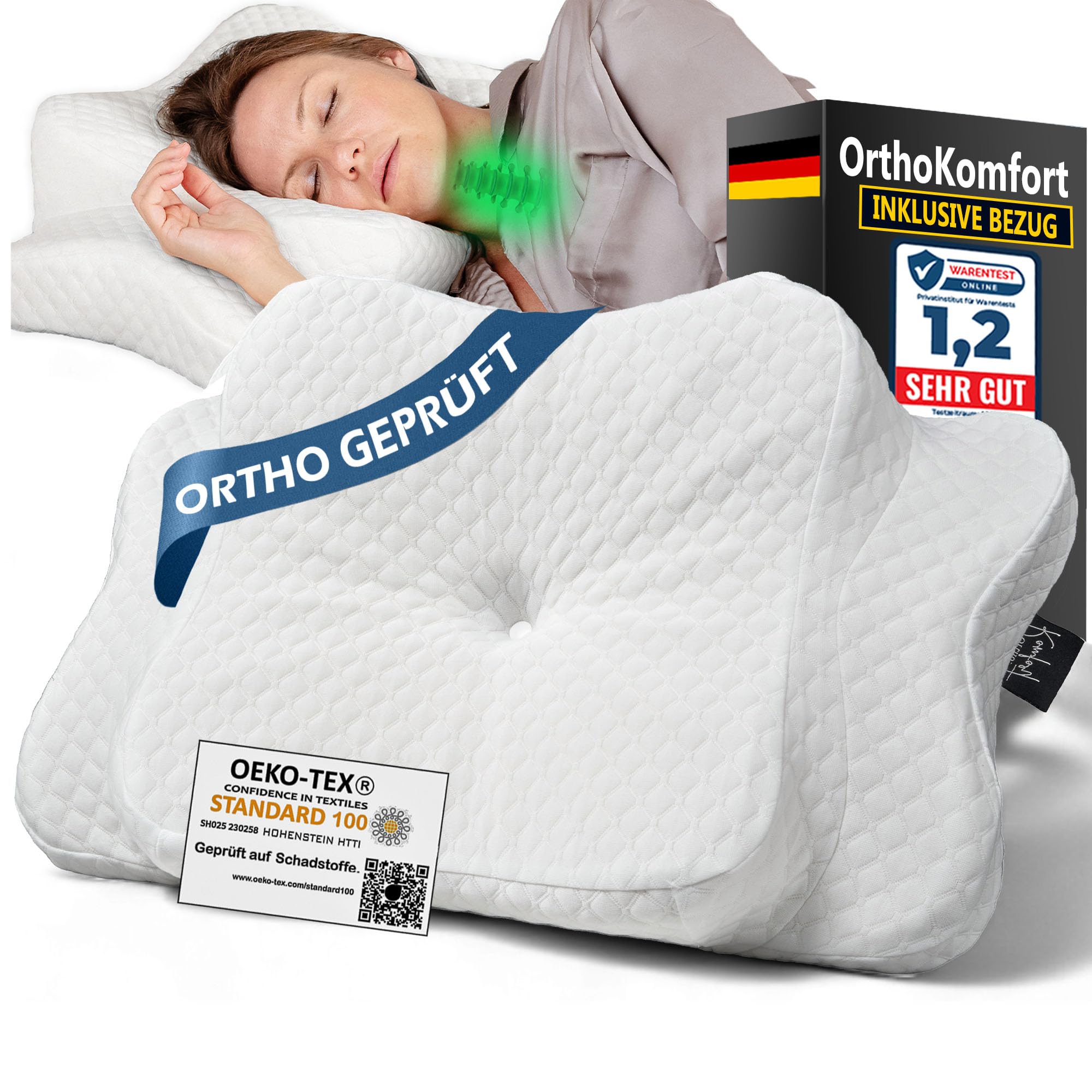 DROMEZ Memory Foam Kissen - Orthopädische Nackenstütze, Höhenverstellbar