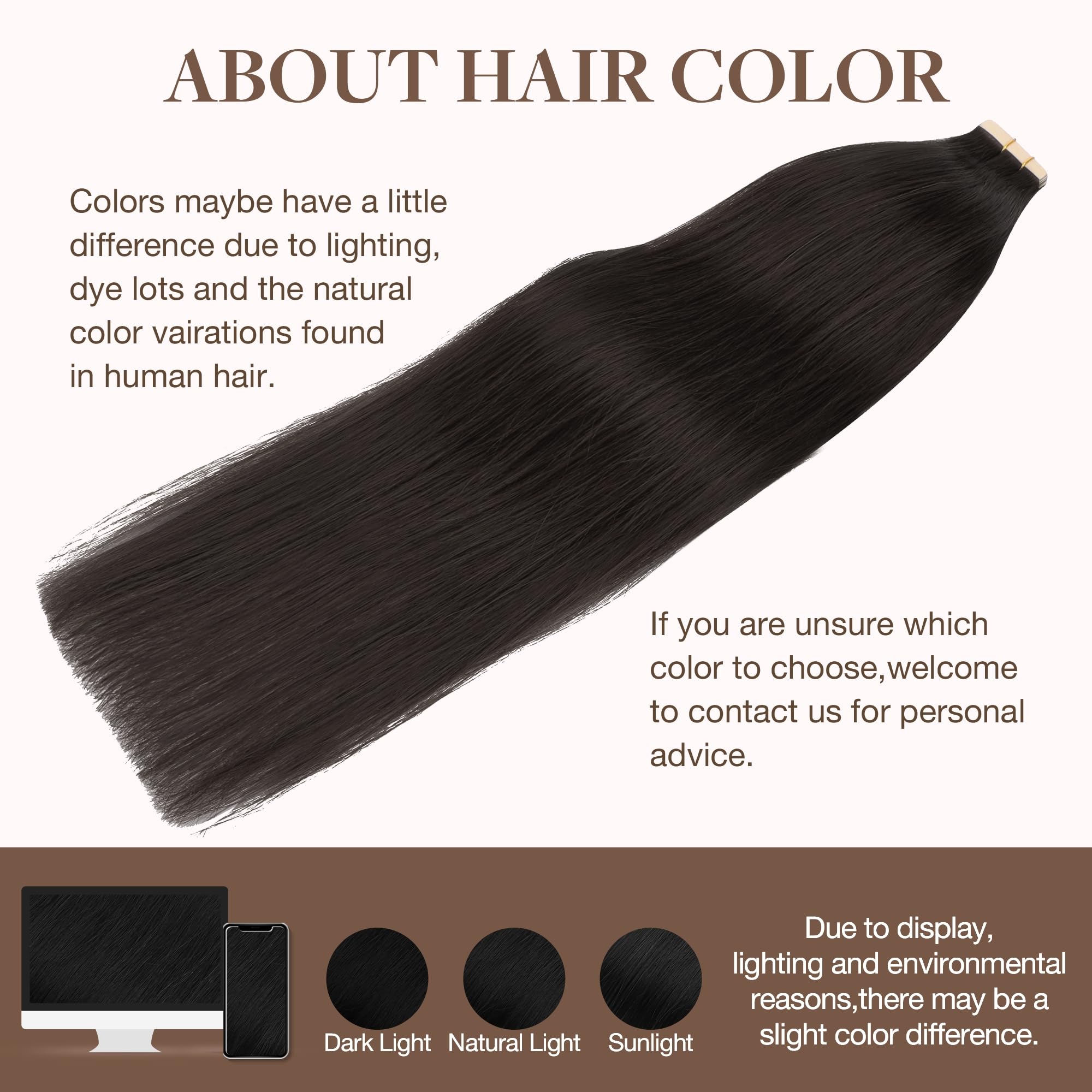GOO GOO Tape in Hair Extensions human hair, tape Hair Extensions, 20inch 50g 20pcs, Human Hair Extensions, 1B Natural Black — view 6