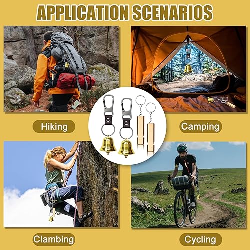 Miniatura 6 de Paquete de 2 campanas de oso de 1.5 pulgadas con silbato para excursionistas, 3 en 1 para acampar al aire libre, senderismo, equipo de emergencia,