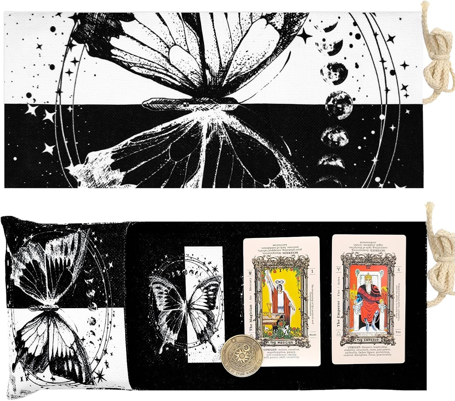Knana 2Pcs Tarot Card Holder Linen Tarot Bag with Butterfly Pattern | Linen fabric|Breathable wear-resistant|Clear long-lasting print|Foldable easy to carry|For tarot storage & divination reading