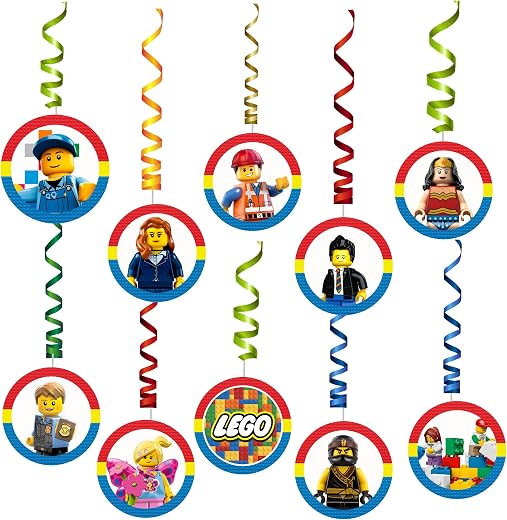 Blu Party Building Blocks Theme Birthday Round Swirls / Hanging for Building Blocks Birthday Decorations