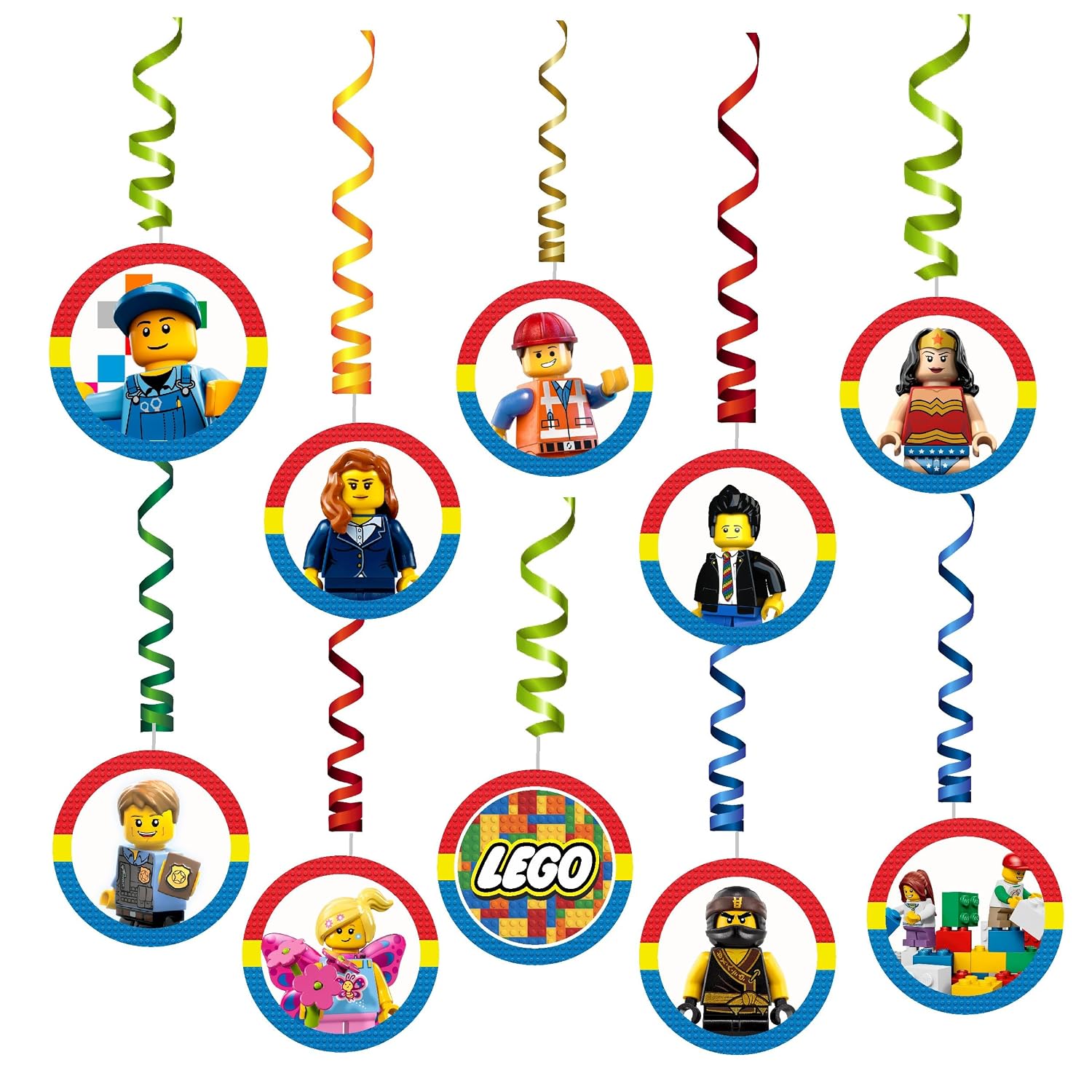 Blu Party Building Blocks Theme Birthday Round Swirls / Hanging for Building Blocks Birthday Decorations