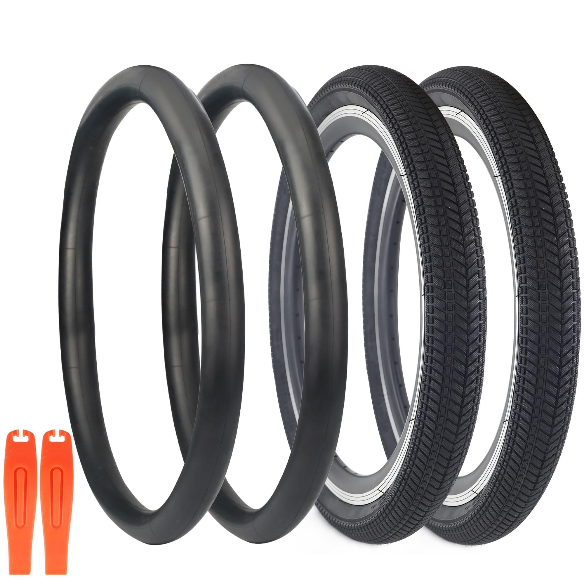 WEEROCK 2 Pack 20 Inch Bicycle Tyres 20 * 2.125 with Inner Tubes,Bike Tire for BMX, MTB Mountain Bike,Child Kid Bike,Tricycle,Crusier Bicycle,Multiple Color (Black/2 Tires+2 Tubes)