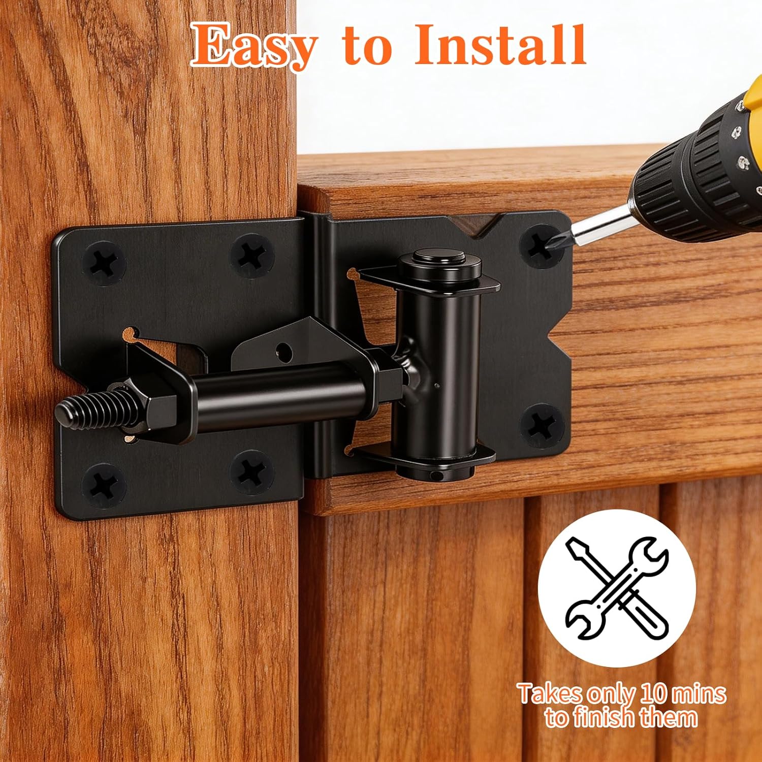 Self Locking Gate Latch and Gate Hinges Set,Gate Hardware Kit for Vinyl and Wood Fence with Installation Screws Heavy Duty 1 Gate Latches 2 Gate Hinges