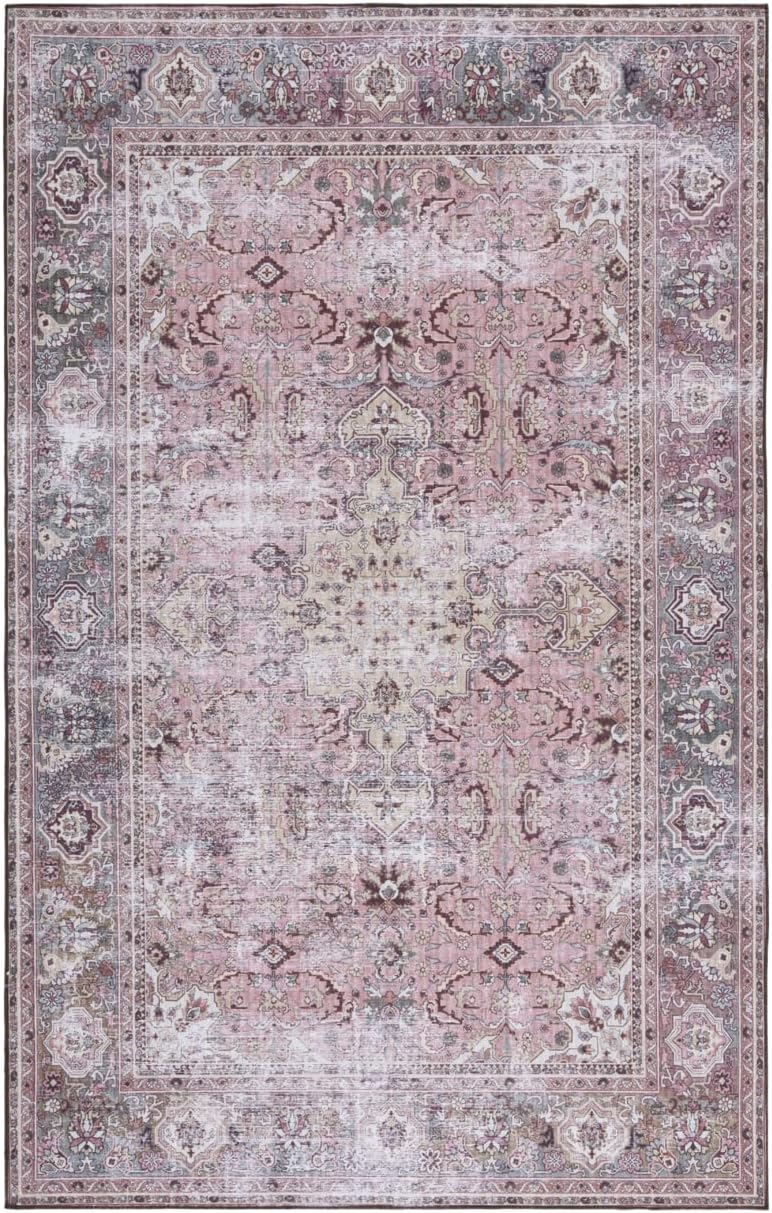 SAFAVIEH Tucson Collection Area Rug - 9' x 12', Pink & Beige, Persian Design, Non-Shedding Machine Washable & Slip Resistant Ideal for High Traffic Areas in Living Room, Bedroom (TSN144U)