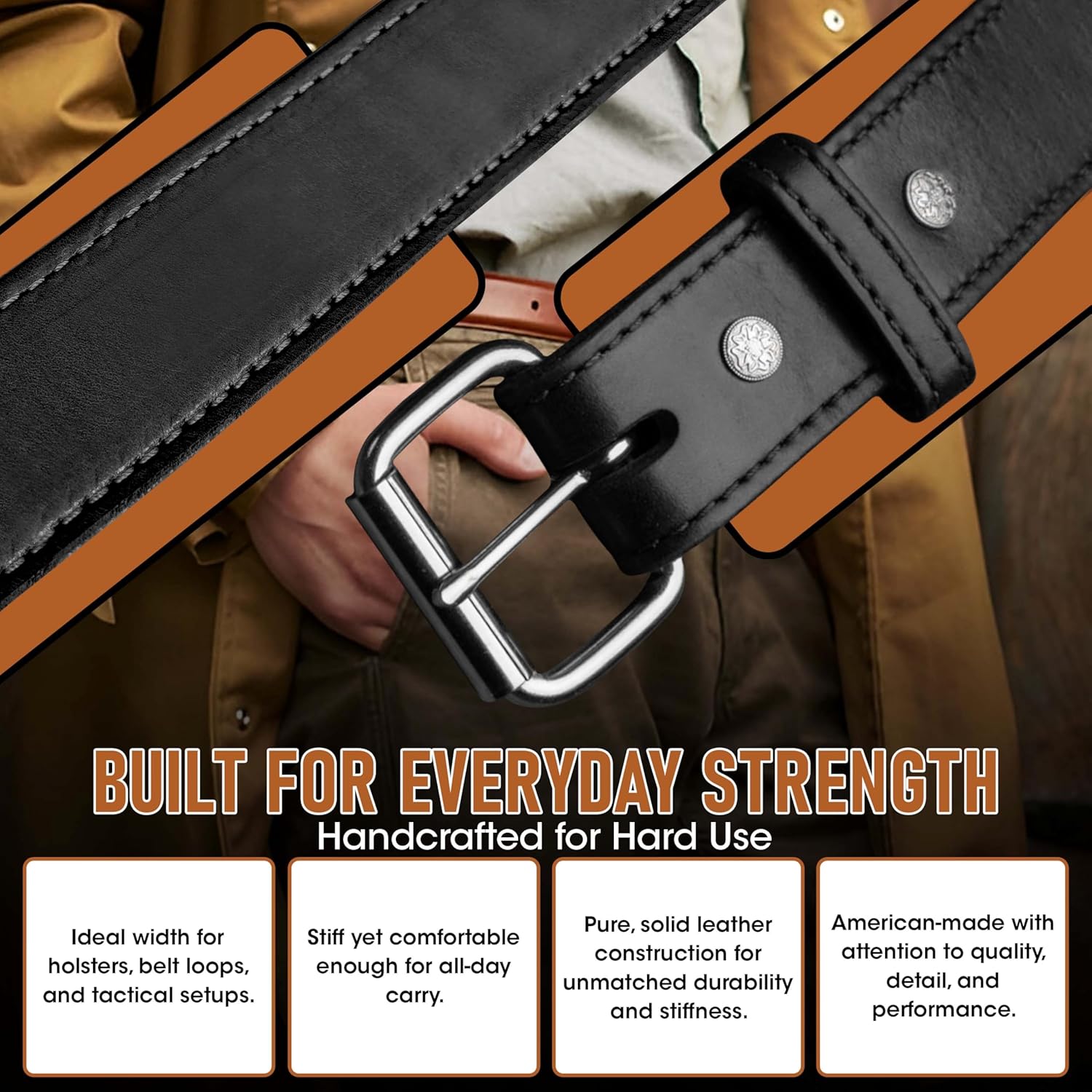 Urban Carry Premium EDC Leather Belt – USA Made Bullhide Leather Belt, Comfortable Single-Ply Design Gun Belt - 1.5" Wide - Image 5
