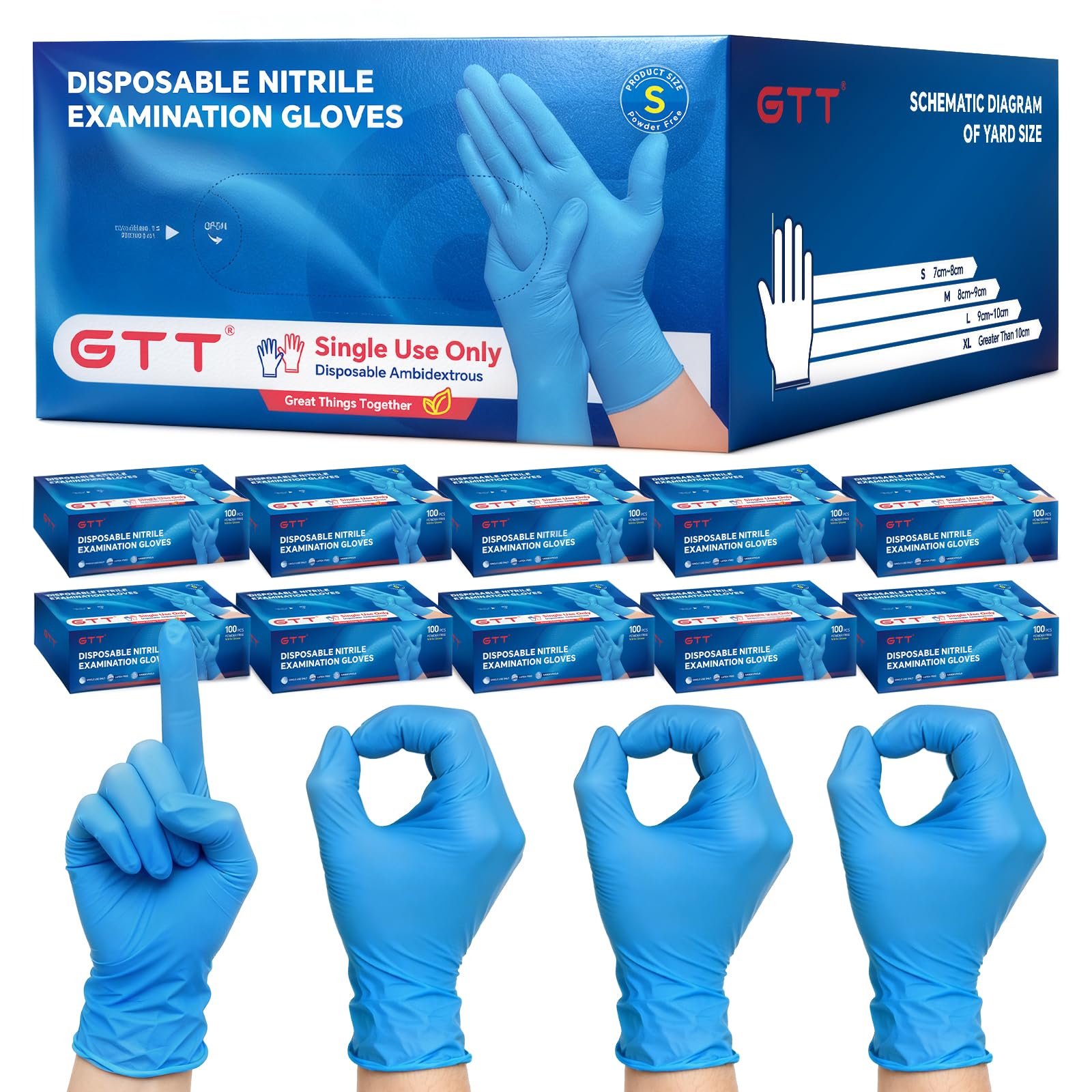 GTT Guantes de nitrilo desechables para examen, sin látex de 4 mil, médicos para limpieza, preparación de alimentos, tatuajes, cocina, mecánico, goma de primeros auxilios, caja de 1000 guantes de