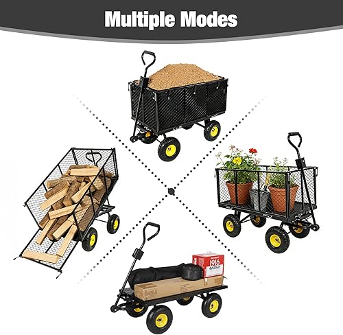 Miniatura 2 de REDCAMP Steel Garden Carts Dump Wagon, 4-in-1 Pullable Mesh Metal Garden Cart Heavy Duty with Big Wheels, All Terrain Yard Wagon with Removable