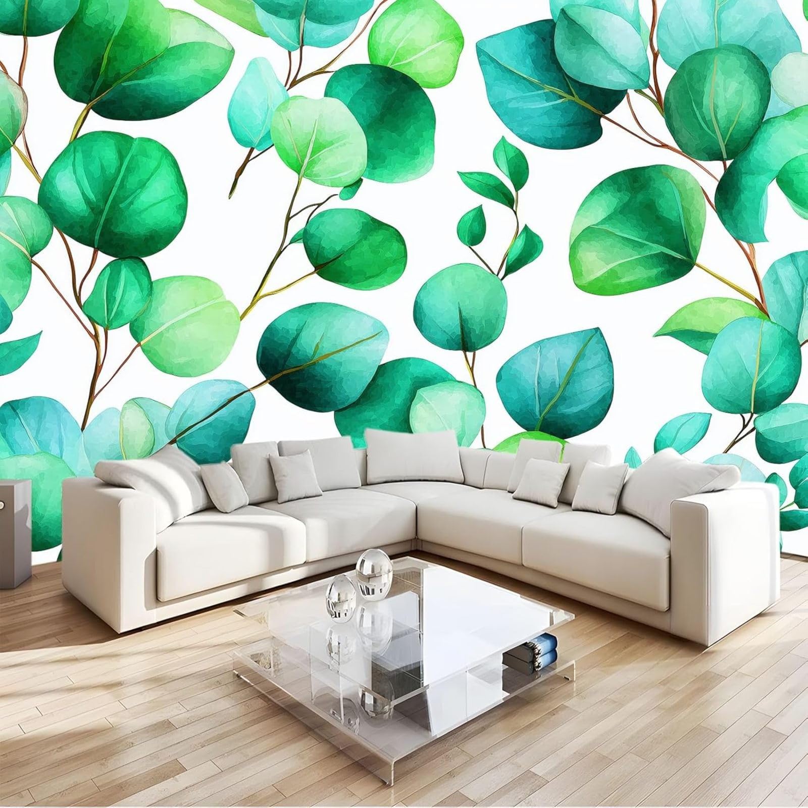 hgjdjhnf Tropical Eucalyptus Leaf Wallpaper, Photo Wallpaper, Wall Decor, Wall Mural, Decoration for Study, Living Room, Restaurant, Cafe, Green, 430cm x 300cm, Stickers - Frameless Painting - Poster