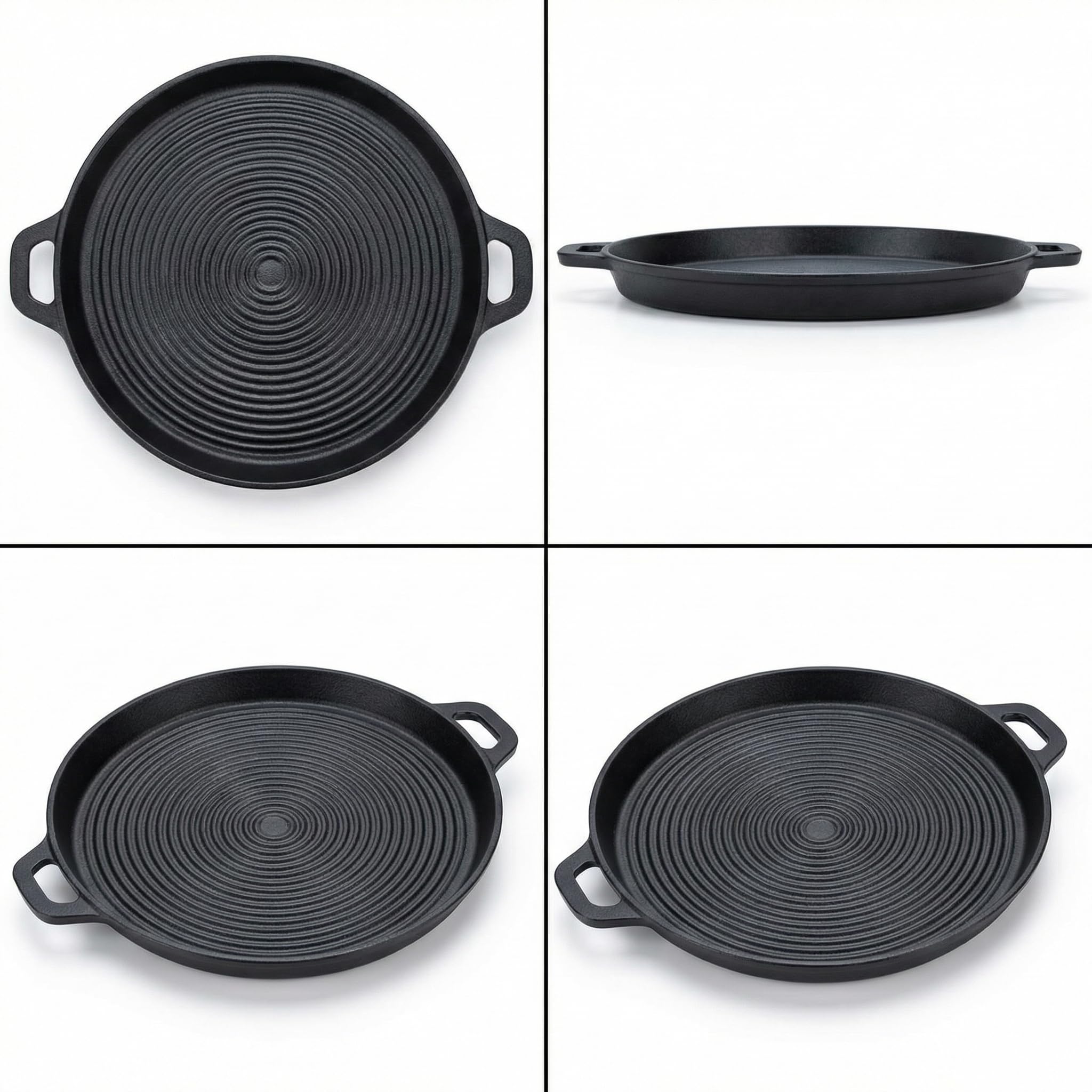 MIJOMA Sartén parrilla de 40,5 cm – para carne, verduras y barbacoas – Hierro fundido con estructura acanalada – Sartén redonda con asas para cocina horno y barbacoa