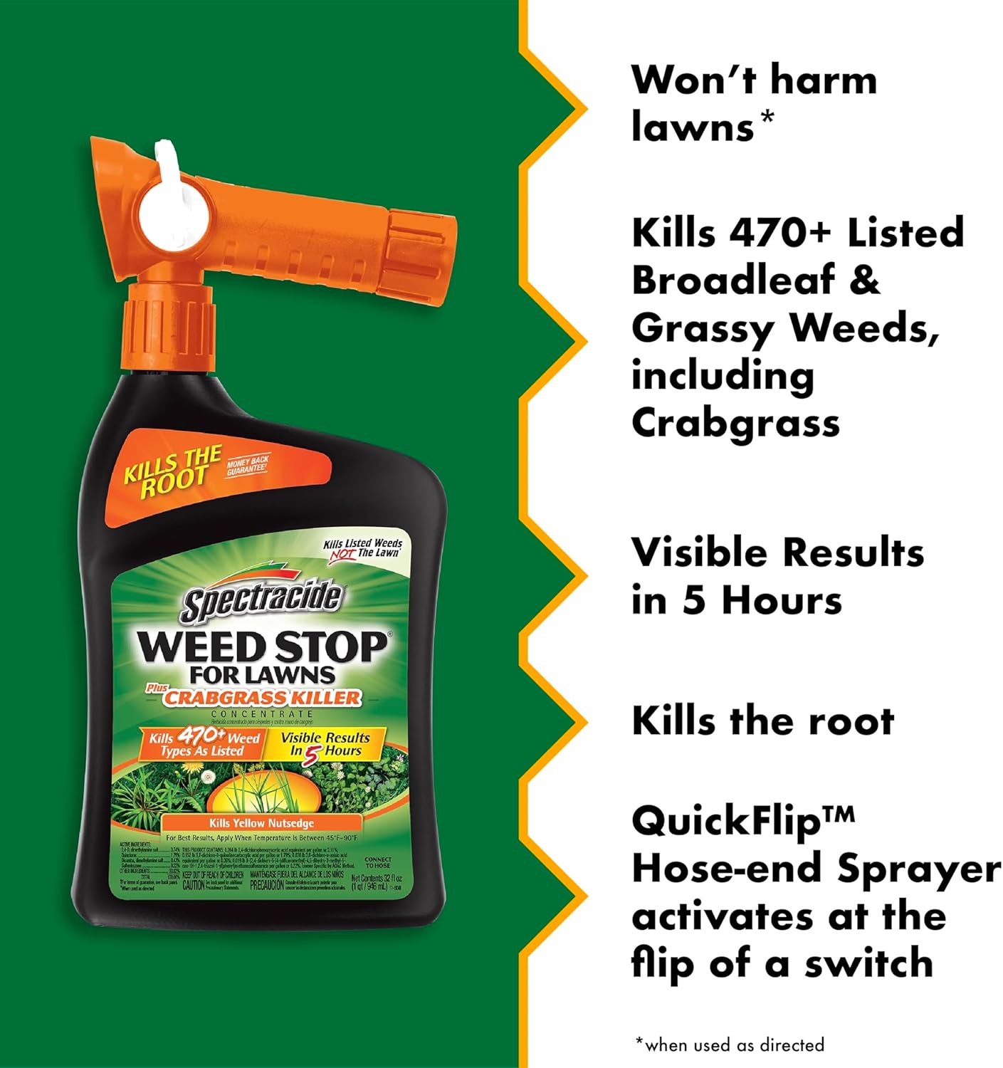 Spectracide Weed Stop For Lawns Plus Crabgrass Killer Concentrate 32 Ounces, QuickFlip Hose-End Sprayer, 6 Pack