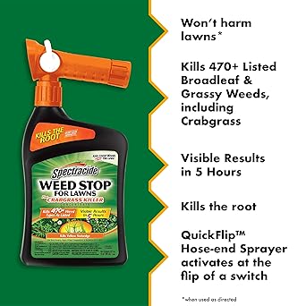 Spectracide Weed Stop For Lawns Plus Crabgrass Killer Concentrate 32 Ounces, QuickFlip Hose-End Sprayer, 6 Pack