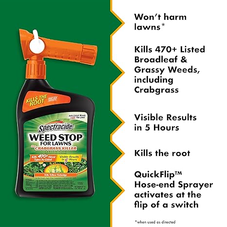 Spectracide Weed Stop For Lawns Plus Crabgrass Killer Concentrate 32 Ounces, QuickFlip Hose-End Sprayer, 6 Pack