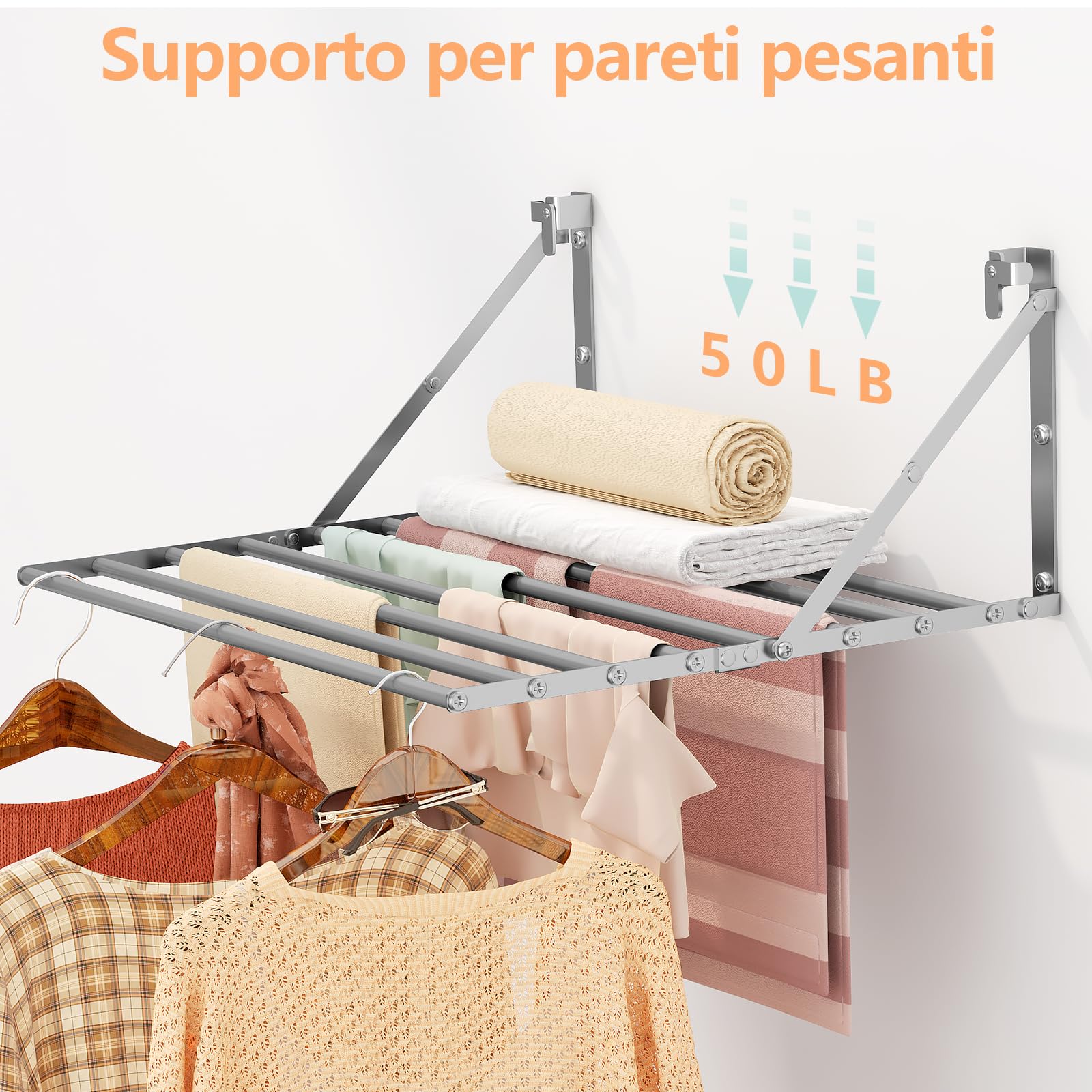 Innotic Stendino da parete 8 Barre, 61cm pieghevole antiruggine