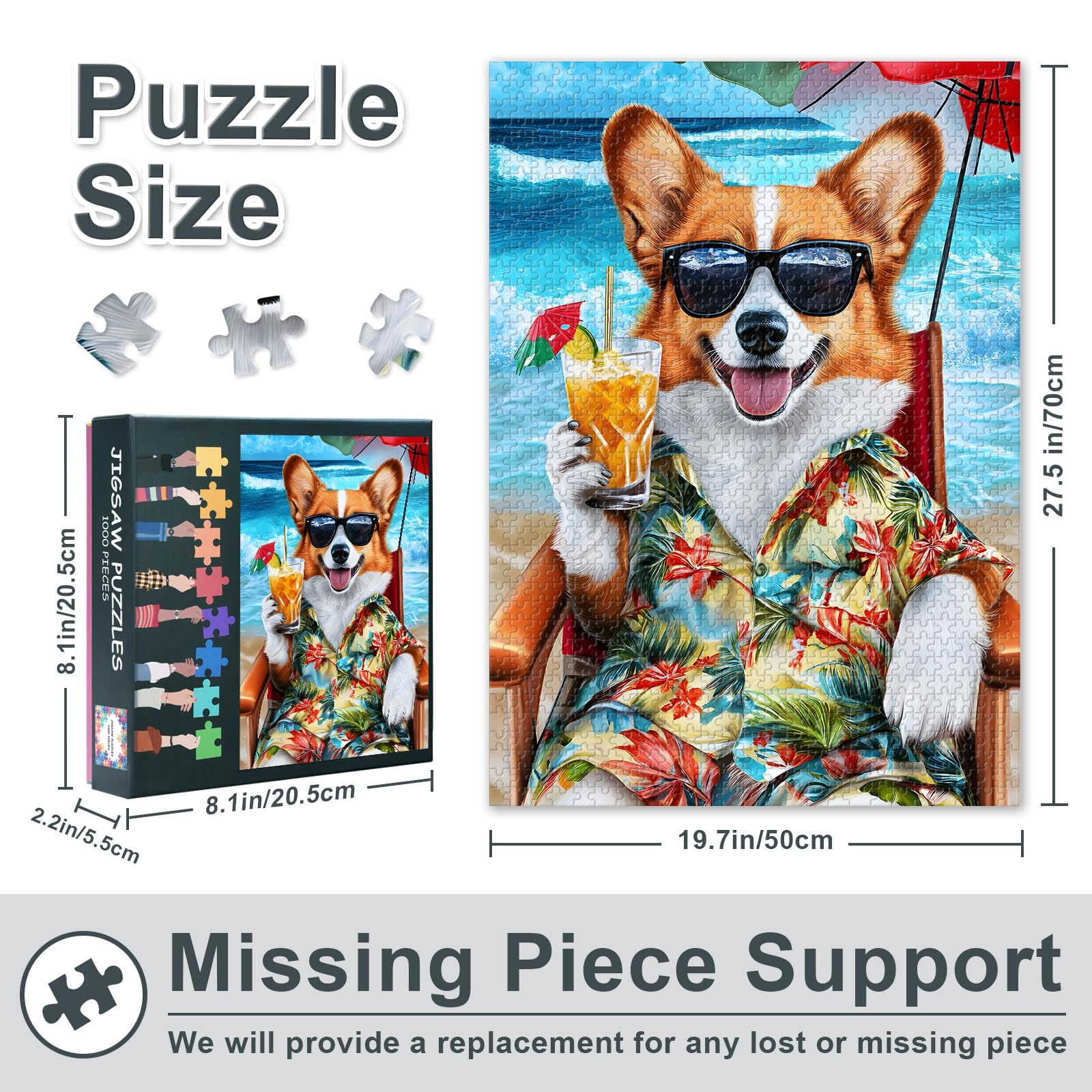 Jigsaw Puzzles 1000 Pieces for Adults Corgi 1000 Piece Puzzle Corgi on the Beach Challenging Puzzles Suitable for Game Nights Adult and Adolescent Family Toy Size : 50x70cm - Image 3
