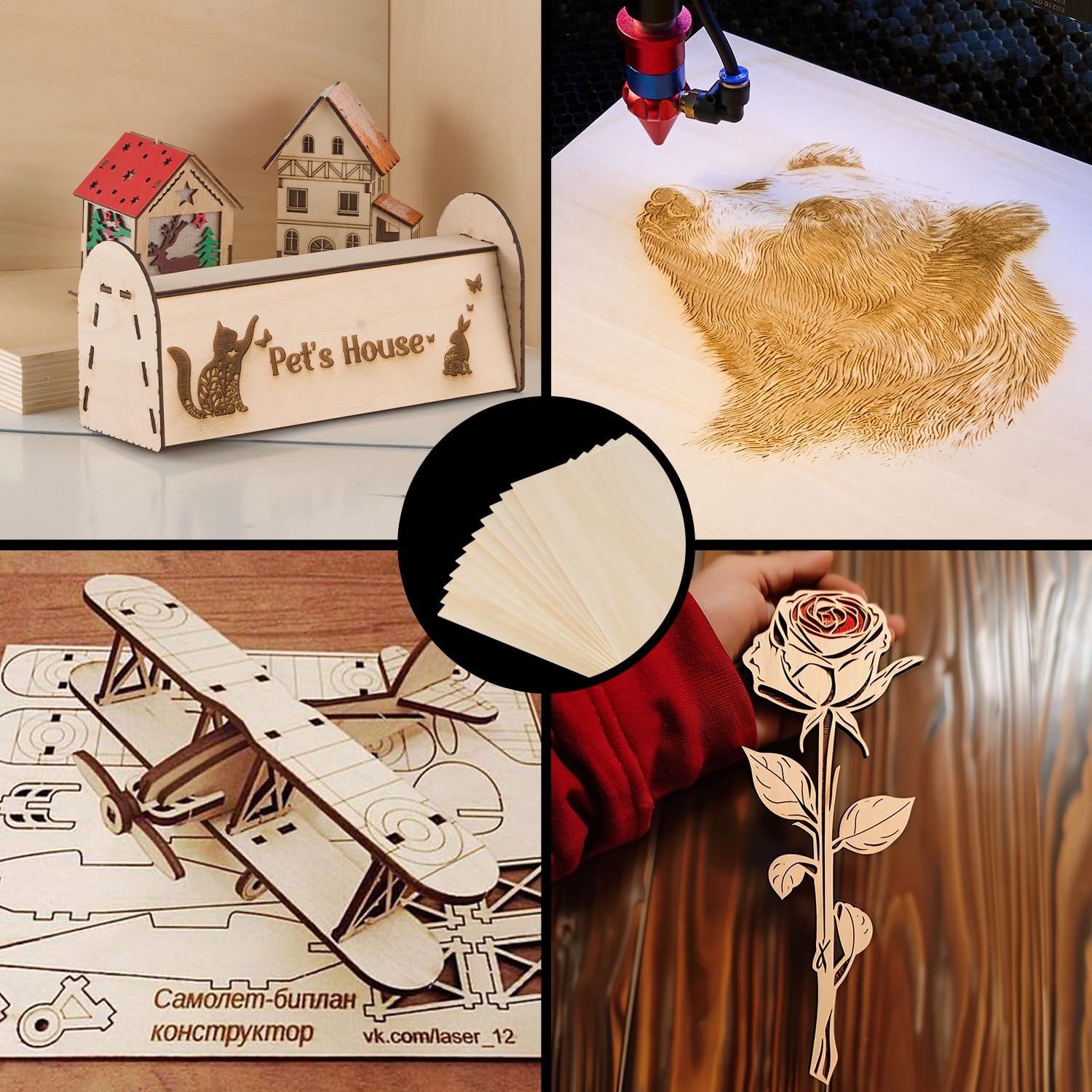 OMTech 12 sztuk płyt z drewna lipowego, 300 x 600 x 3 mm, płyty ze sklejki do majsterkowania, płyty drewniane do cięcia laserowego i grawerowania, nieobrobione płyty drewniane do projektów