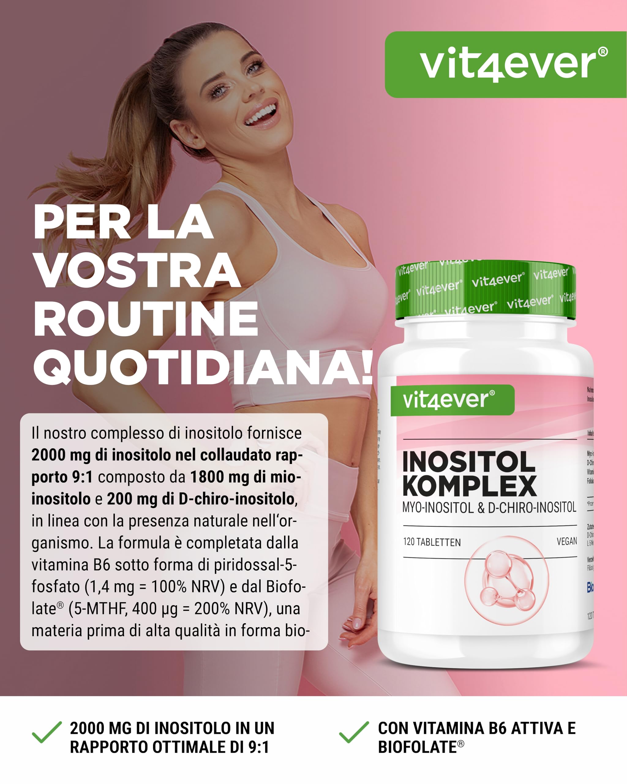INOSITOL COMPLETO - 2000 mg di Mio & D-Chiro-Inositolo - con Vitamina B6 & Folato - per donne che desiderano avere figli - contribuisce alla normale fertilità & attività ormonale - 120 compresse