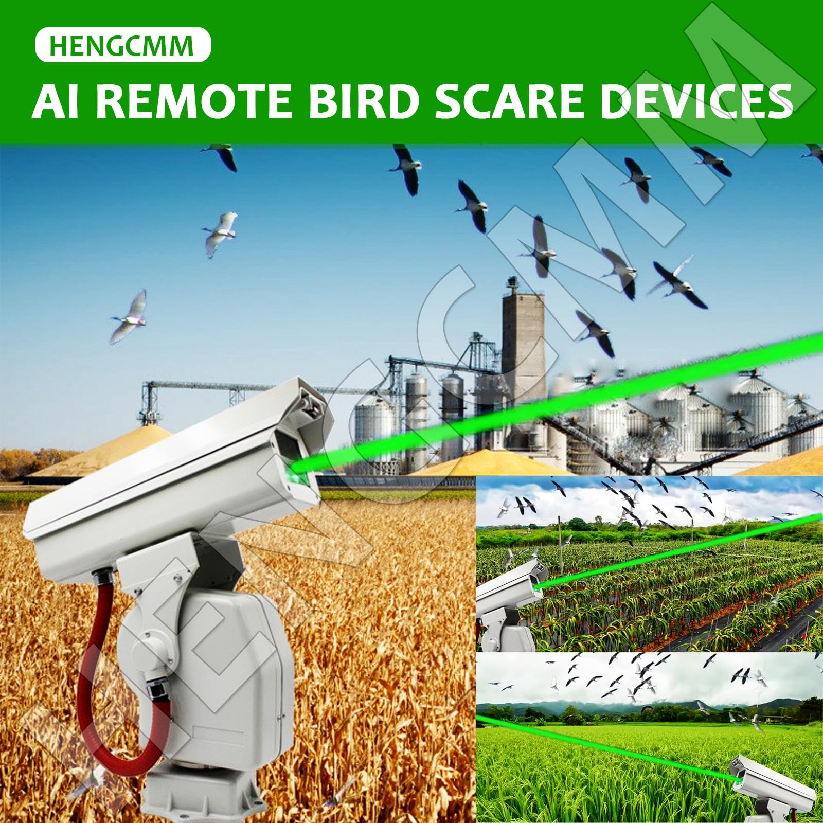 Disuasor Automático Ahuyentadores Aves, con Crucero Automático Y Rotación 360°, Control Remoto Mediante aplicación Inteligente, para huertos, acuicultura y Equipos fotovoltaicos B