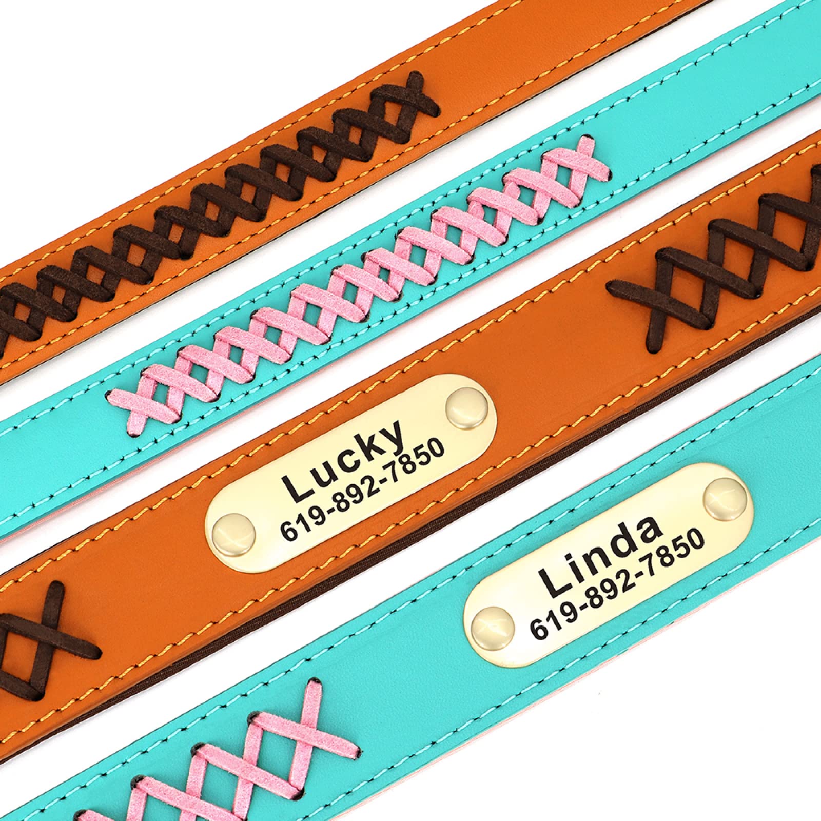 Ensemble De Laisse De Collier De Chien Personnalisé Tressé en Cuir Véritable Colliers pour Animaux De Compagnie Corde De Plomb De Marche Douce Réglable pour Les Petits Grands Chiens,Service