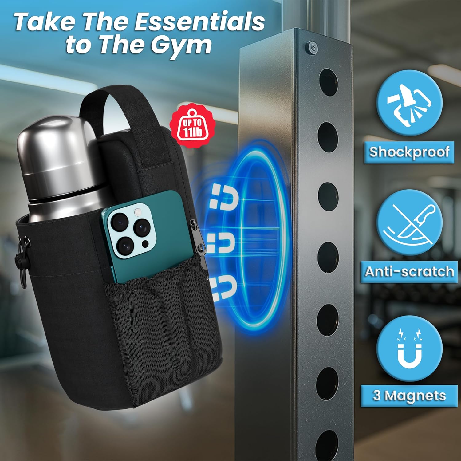 CORDOBA & CO., Magnetic Gym Bag Man Woman, Super Strong Magnetic Bottle Bag, 11LB Weight Capacity, Crossbody Gym Water Holder - Image 2