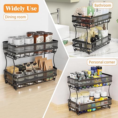 Miniatura 6 de Cesta de frutas de 2 niveles para encimera de cocina, soporte de almacenamiento de tazón de pan de verduras, canasta rectangular de alambre de metal