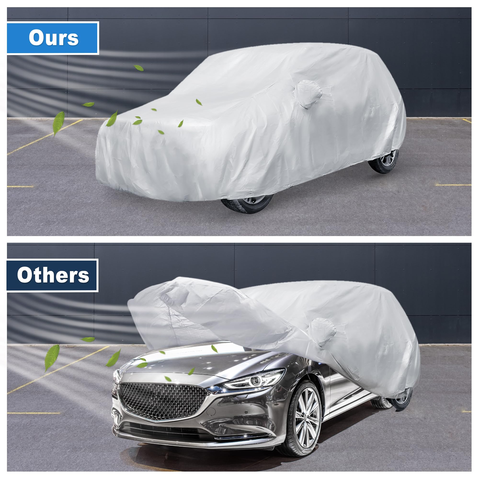 ACROPIX 180T Gray Car Cover Waterproof All Weather Full Exterior Cover Rain Hail Sun Protector Car Cover Fit — view 5