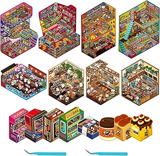 8 Sets Big Foldable DIY 3D House Sticker Scene - Fun 3D Stickers for Adults Kids Relief Stress Pass The Time