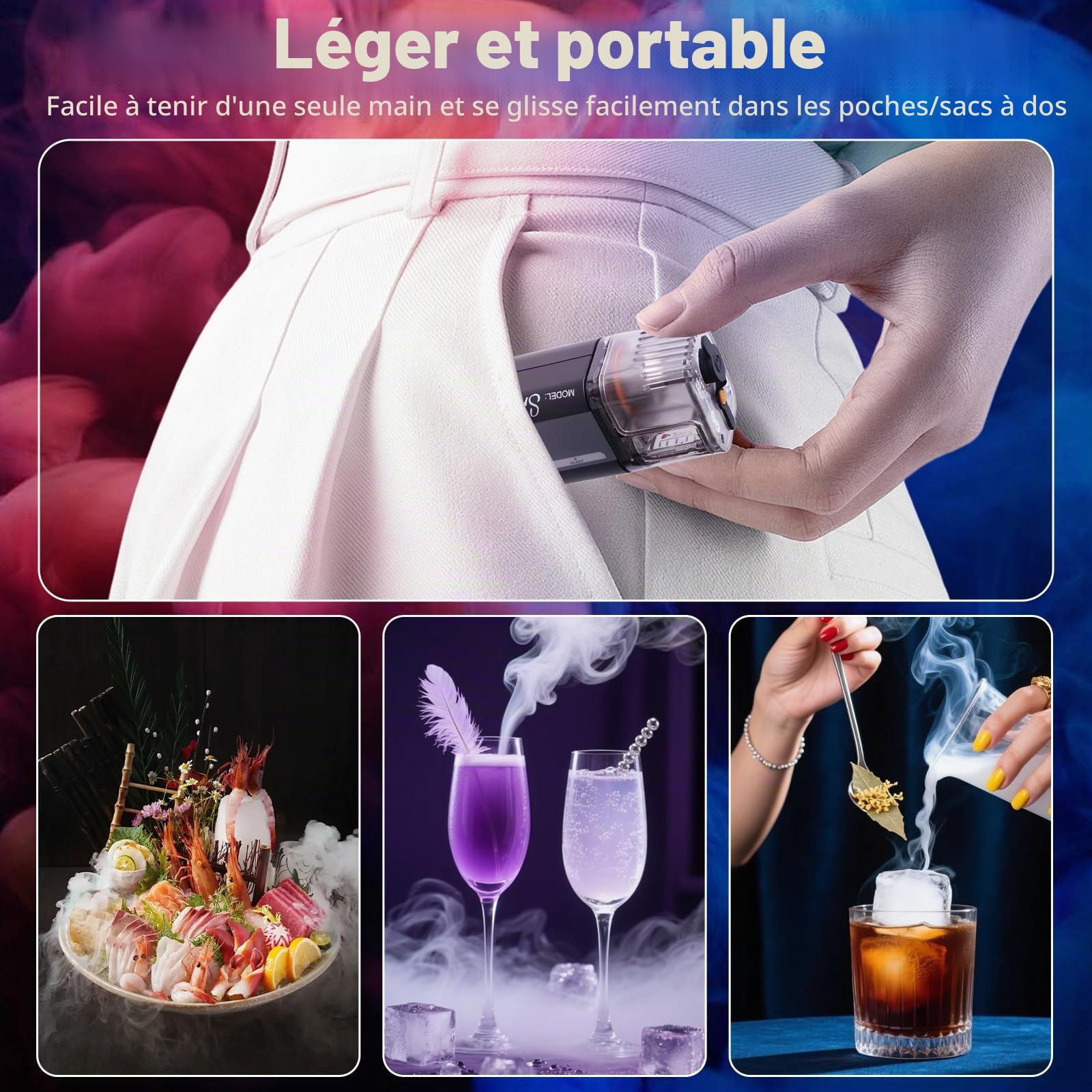 Mini machine à fumée avec télécommande sans fil, 30 W, portable, avec batterie, portée de 10 m, rechargeable, pour photographie, mariages, fêtes et Halloween