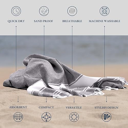 Vista 209 de LANE LINEN Juego de 6 toallas de playa turcas para mujer, tamaño grande, 39 x 71 pulgadas, prelavadas, no se encogen, no se encogen, sin arena