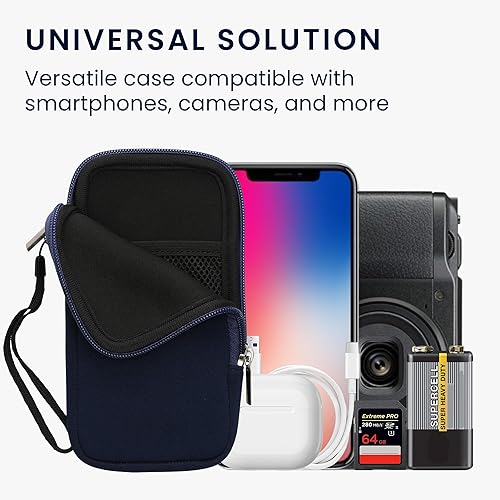 Miniatura 4 de kwmobile Bolsa de neopreno para teléfono tamaño XXL - 7 pulgadas - Funda universal para celular con cremallera, correa para la muñeca, color azul