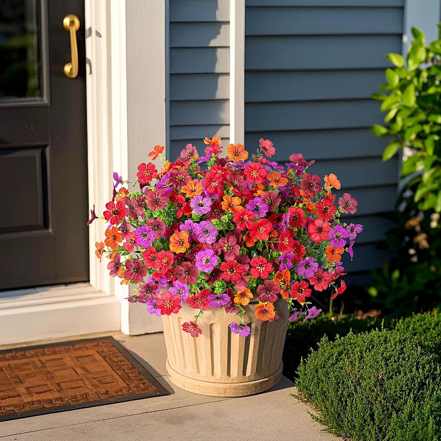 INXUGAO Artificial Fake Flowers Plants for Outdoor Spring Summer Decor, 12 Bundles Faux Silk Flowers for Outdoor Outside Planter Colorful Daisy UV Resistant Look Real for Front Door Porch Patio Yard