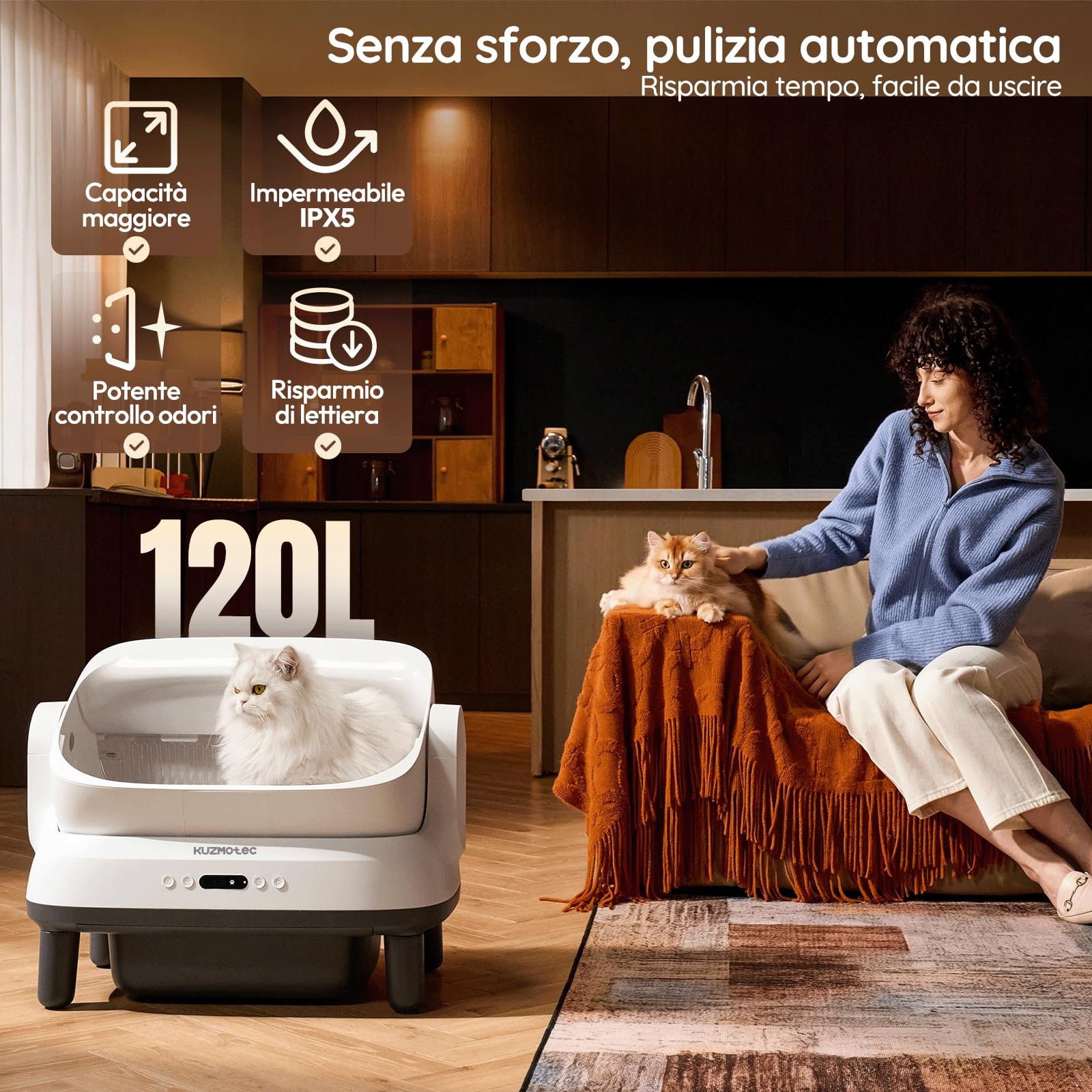 Lettiera Gatto Autopulente 120L con APP, Lettiera Autopulente per Gatti XL | Adatta a Gatti Maine Coon, Cassetto Feci 20L per 15+ Giorni, Lettiera Gatto per Più Gatti, Sensori Multipli, Anti-Odore, IPX5