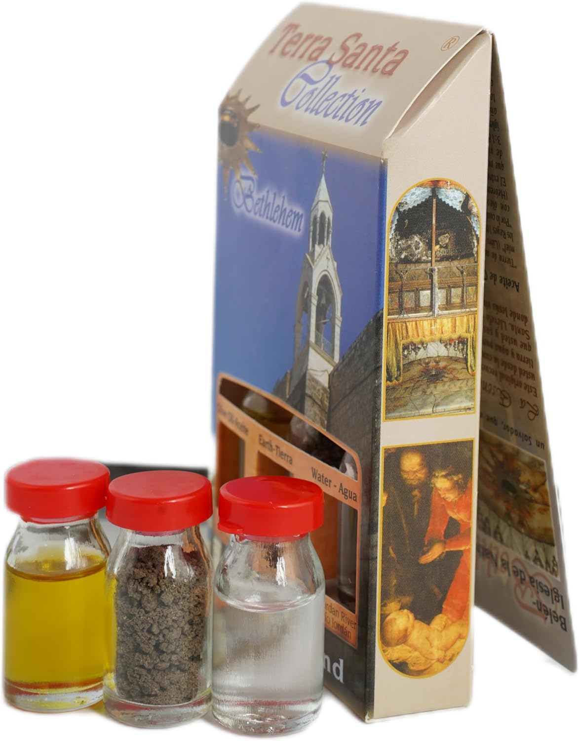 Christian 2"/5cm 10ml 0.3 oz Christian Gift Set Kit Symbols 3 Bottles Blessed Pure Olive Oil, Holy Water Container Glass, Bethlehem Soil from Holy Land Earth Catholic Prayer Jerusalem (Bethlehem)