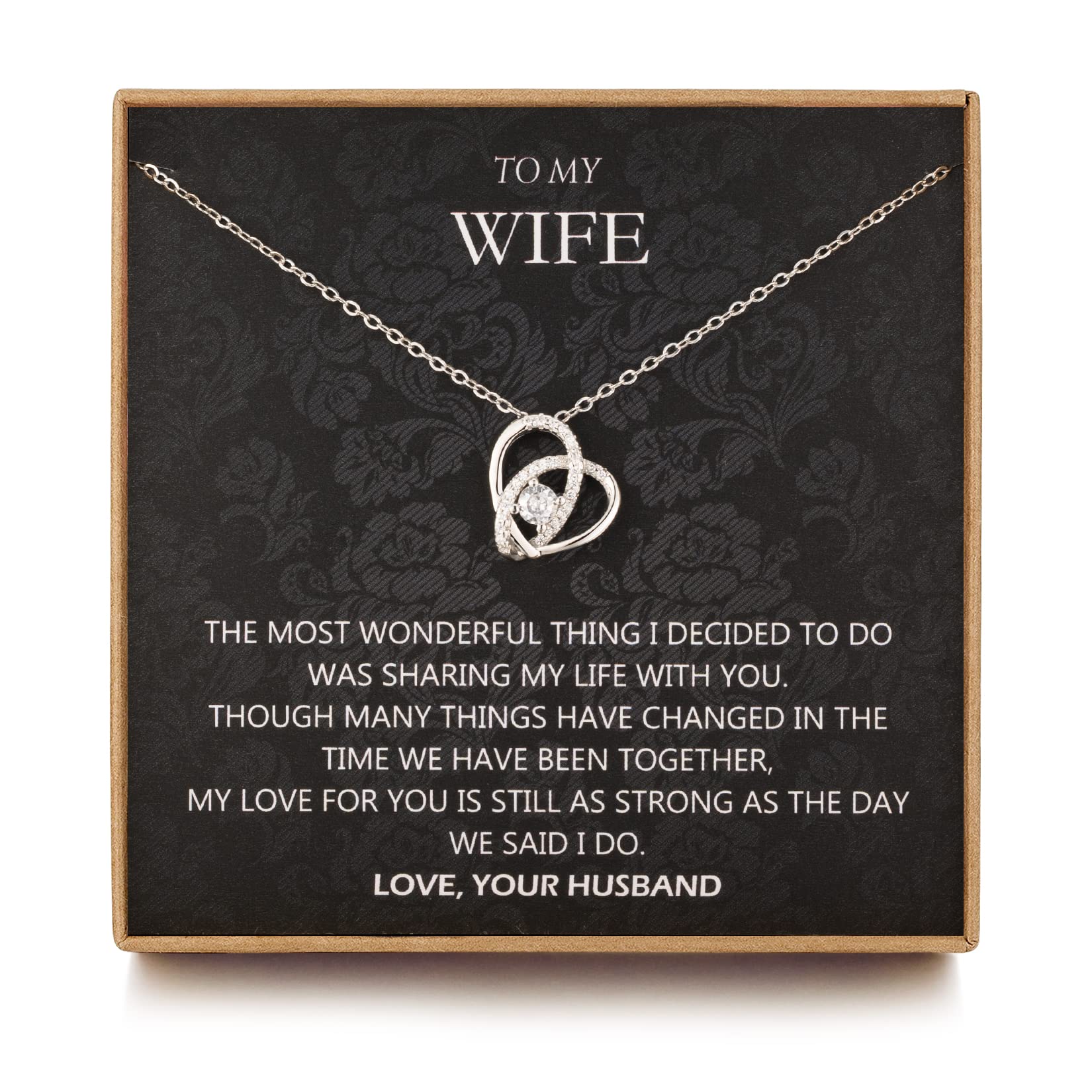 JOSYANDLOVEWife Necklace from Husband, Gifts for Wife, Sterling Silver Love Knot Wife Gifts, Valentine's Day, Birthday Gift, Christmas Jewelry