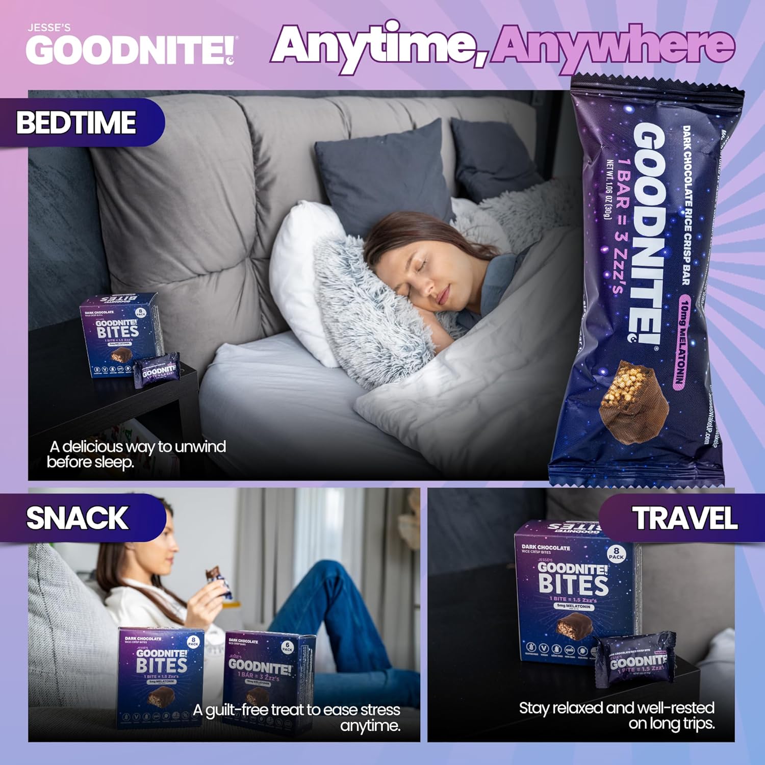 GOODNITE! Sleep Bars – VALUE PACK - 6 Dark Chocolate Cartons (36 Bars) Proprietary Blend with 10mg Melatonin & L-Theanine – Vegan, Gluten-Free, Kosher – Chocolate Protein Snack for Restful Sleep