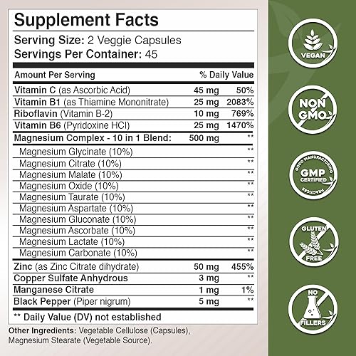 Miniatura 5 de Gade Nutrition Complejo de magnesio 10 en 1 con glicinato de magnesio, citrato, malato, óxido, taurato, aspartato, gluconato ascorbato lactato
