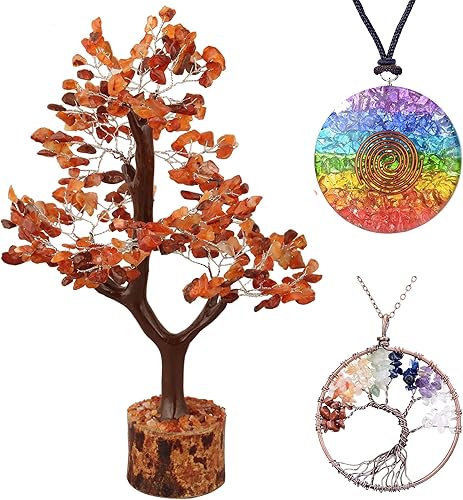 Miniatura 9 de SUBSH Árbol de dinero de piedra de cornalina  Árbol de la vida  Piedras curativas energéticas  Bonsái de Feng Shui  Curación de cristal de reiki
