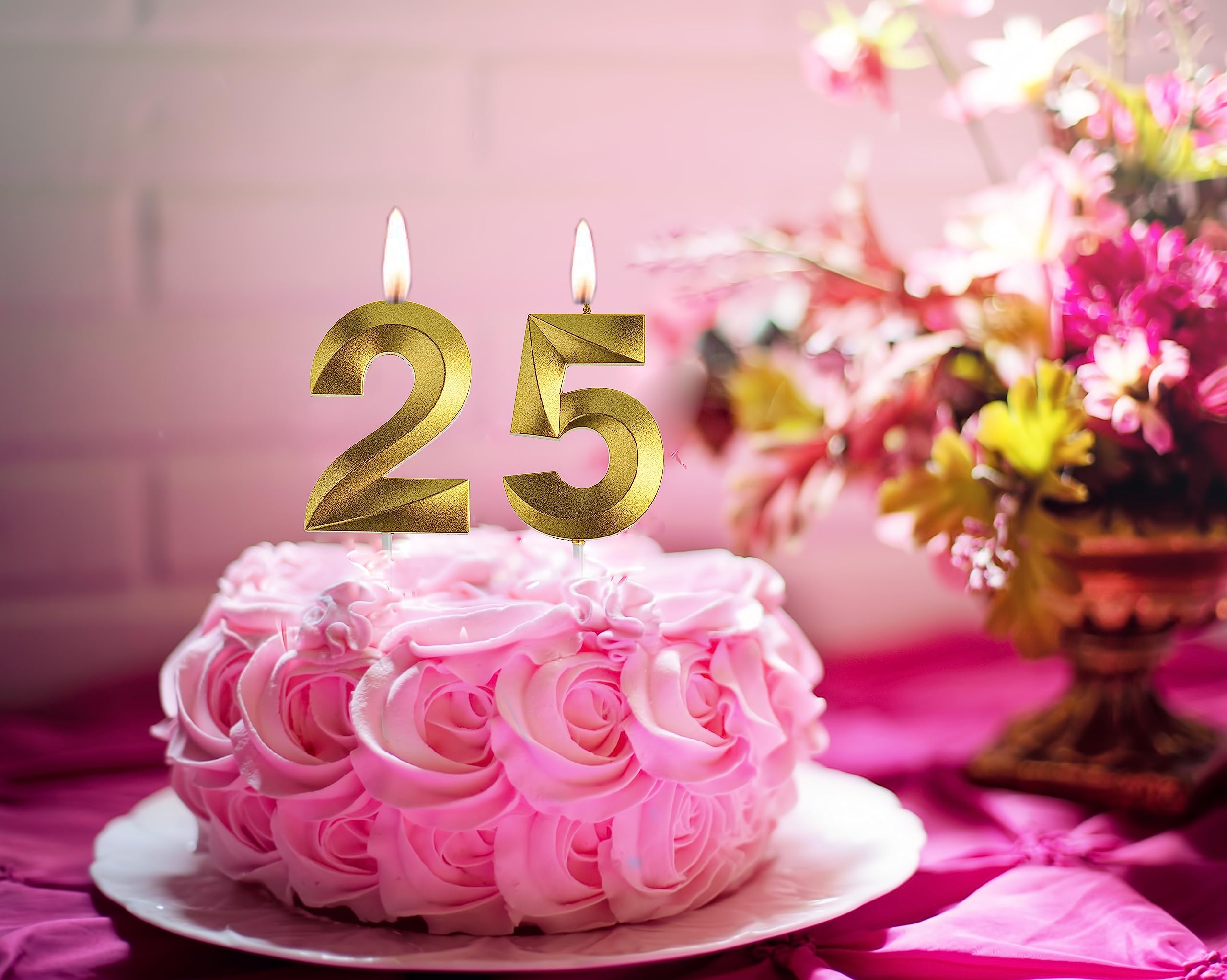 Velas doradas de cumpleaños 25 y 52, número dorado 25 52 para decoración de cumpleaños, decoración de fiesta