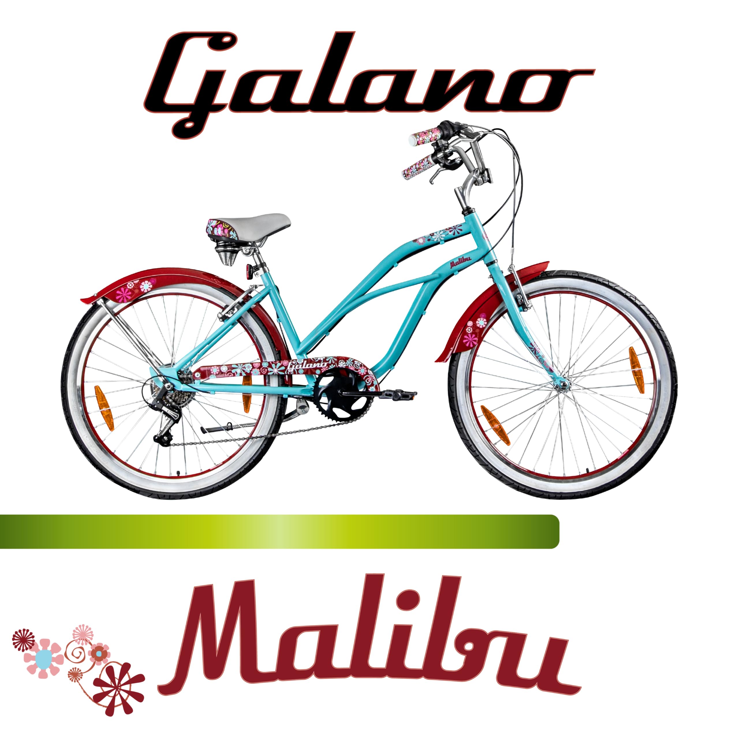 Galano Malibu Beach Cruiser 26 Zoll für 150-170 cm Retro 6 Gang Vintage Design Damenfahrrad Chopper Citybike Ballonreifen Hollandrad