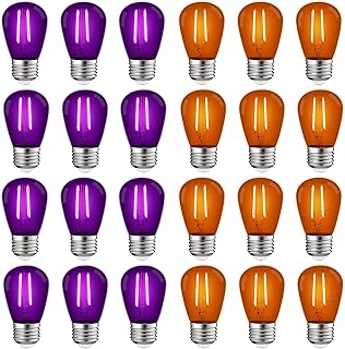 LUXRITE 24-Pack S14 Halloween LED Purple and Orange Light Bulbs, 0.5W, Colored LED Bulbs for Outdoor String Lights, UL Listed, E26 Base, Indoor Outdoor, Party, Holiday, String Light Replacement Bulbs