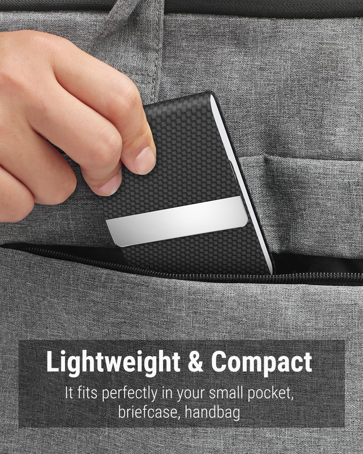 MaxGear Business Card Holder, PU Leather Business Card Case, Black Carbon — Amazon image 7