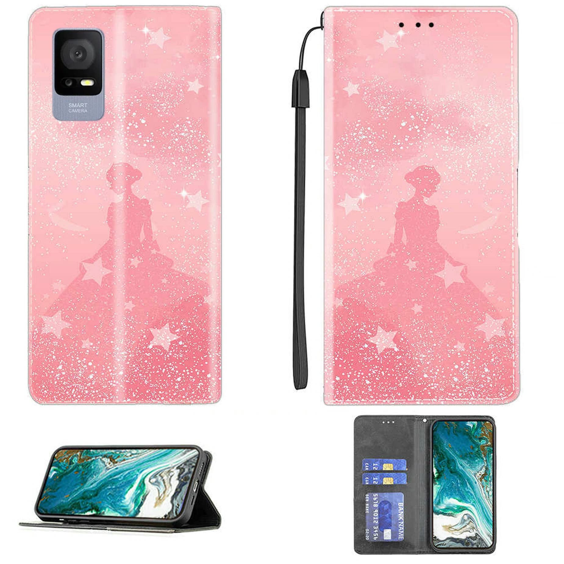 Cover Compatibile con TCL 406 Custodia per TCL 406 Custodia del Telefono Copertura in Pelle PU Kickstand Custodia Magnetica a Portafoglio CPT46