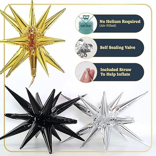 Miniatura 4 de Globos de papel de aluminio de estrella negra (negro - 4 piezas)