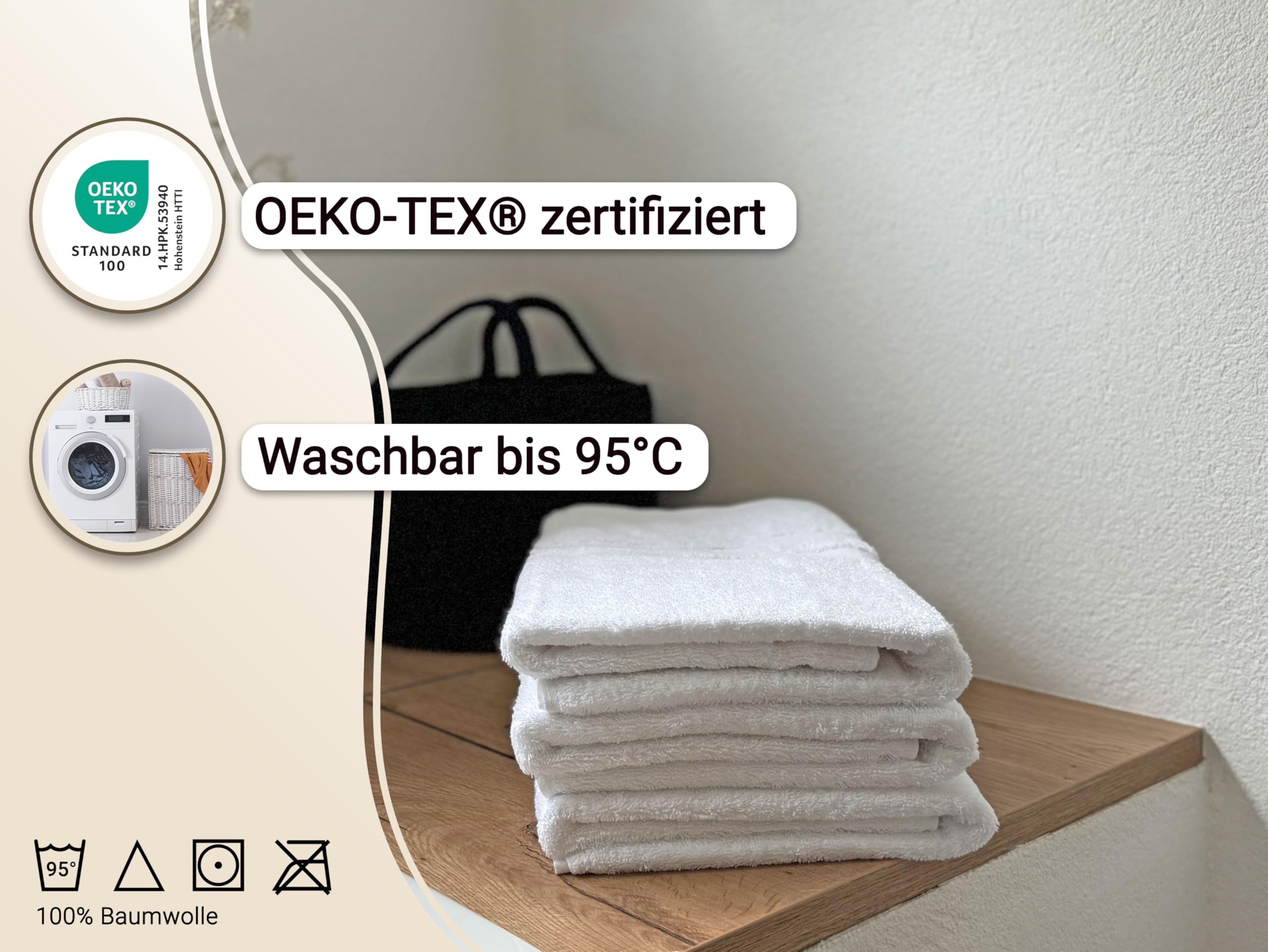 ZOLLNER 5er Set Duschtücher 100% Baumwolle, 70x140 cm, Weiß