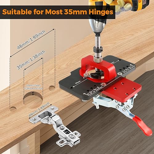 Miniatura 2 de BEAMNOVA Bisagra de plantilla de bisagra de 1.378 in,Perforación Agujero Puncher Bisagra Jig Guía de Taladro Localizador,Plantilla de bisagra de