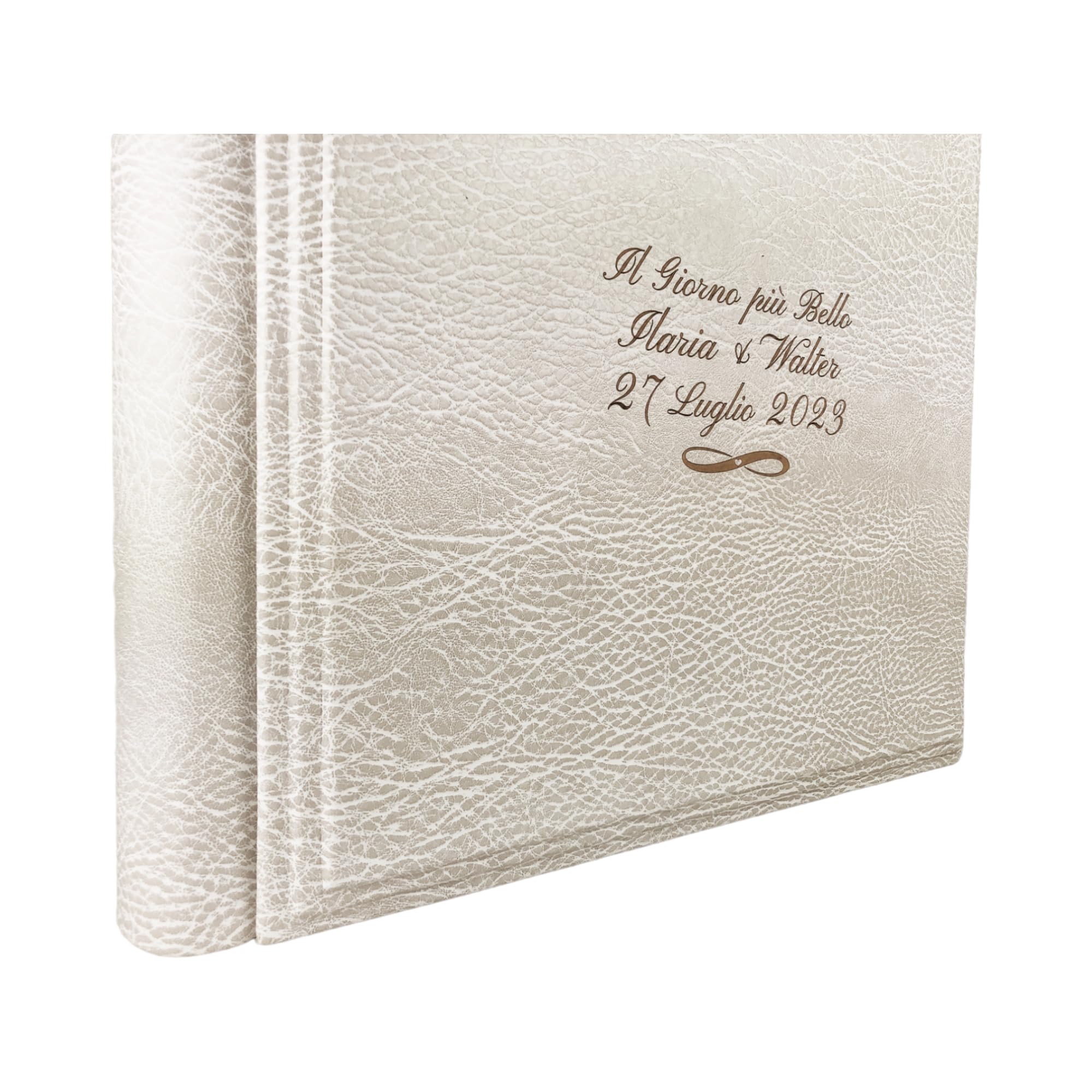 TriVin Art Album Fotografico in Similpelle pregiato, Personalizzabile con Incisione. Ideale per Matrimonio, Anniversario, Tutti Gli Eventi (Polare)