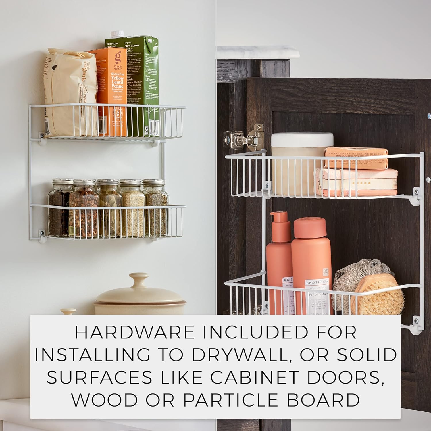 White Steel 2-Tier Wire Wall Storage Rack